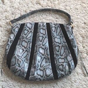 Aimee Kestenberg Snakeskin Embossed and Black Suede Large Hobo Bag